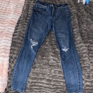 Express Dark Blue Distressed Skinny Jeans